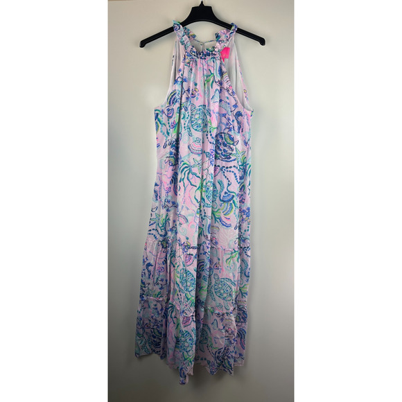 Lilly Pulitzer Everly Maxi Dress Mermaid Halter Ruffle Pink Sleeveless Size XL - Picture 2 of 16